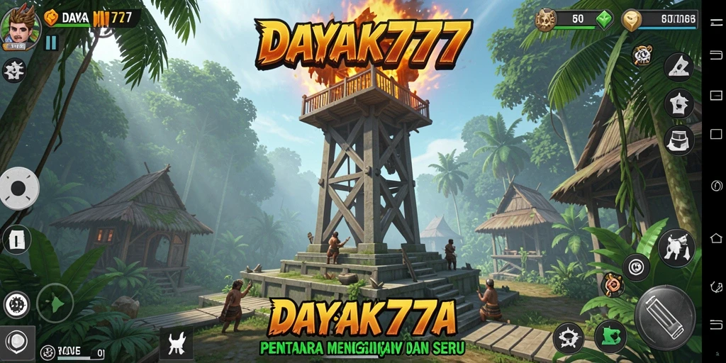 Screenshot gameplay <strong>DAYAK777</strong> yang menunjukkan aksi Tower Defense yang menegangkan.