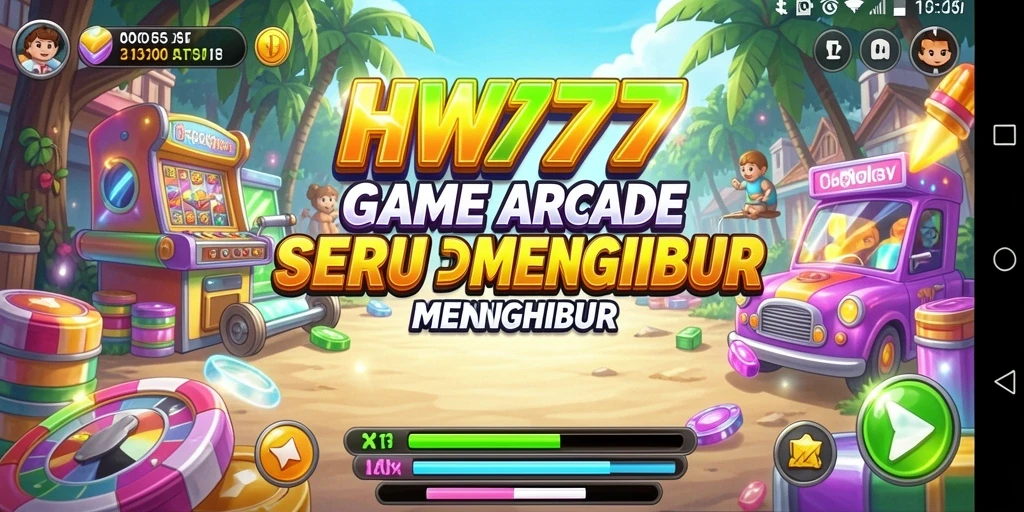 Tangkapan layar utama HW777 menunjukkan aksi seru dalam game Arcade.