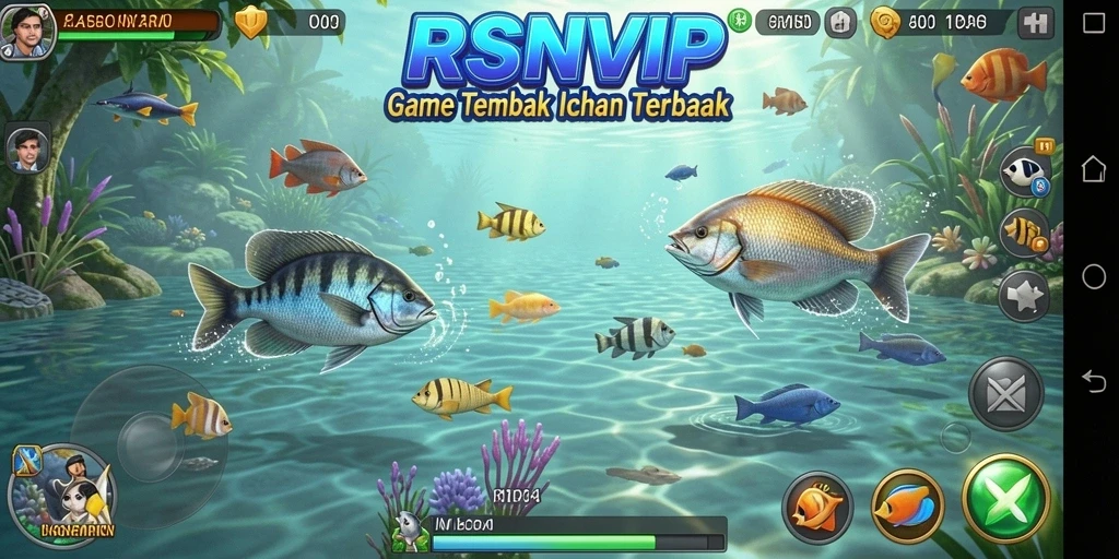 Screenshot utama menunjukkan aksi menembak ikan di RSNVIP.